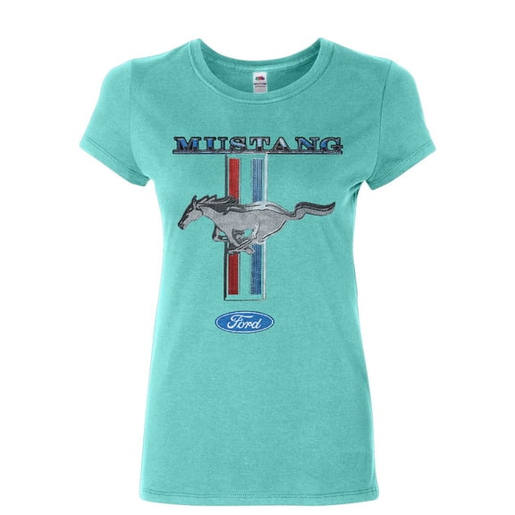 Tee Hunt Ford Mustang Classic Women's T-Shirt American Muscle Car Shirt, Light Blue, Large