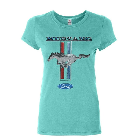 Tee Hunt Ford Mustang Classic Women's T-Shirt American Muscle Car Shirt, Light Blue, Small
