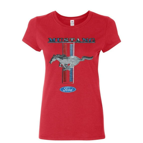 Tee Hunt Ford Mustang Classic Women's T-Shirt American Muscle Car Shirt, Red, Small