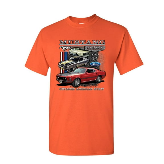 Tee Hunt Ford Mustang Classics T-Shirt Muscle Car Untamed American Spirit Shirt, Orange, Large