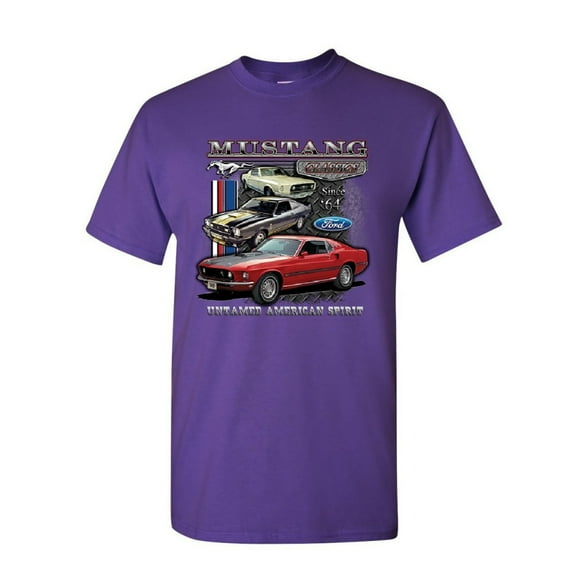 Tee Hunt Ford Mustang Classics T-Shirt Muscle Car Untamed American Spirit Shirt, Purple, 5X-Large