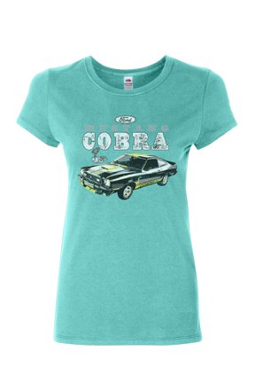 Ford Mustang Cobra Women's T-Shirt American Classic Muscle Car Licensed Shirt, Light Blue, Medium