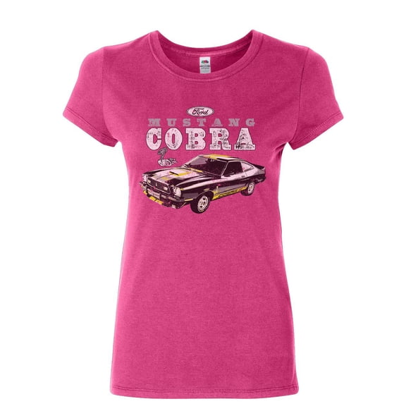 Tee Hunt Ford Mustang Cobra Women's T-Shirt American Classic Muscle Car Licensed Shirt, Pink, X-Large