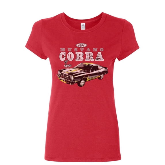 Tee Hunt Ford Mustang Cobra Women's T-Shirt American Classic Muscle Car Licensed Shirt, Red, XX-Large