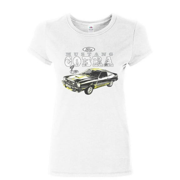 Tee Hunt Ford Mustang Cobra Women's T-Shirt American Classic Muscle Car Licensed Shirt, White, X-Large