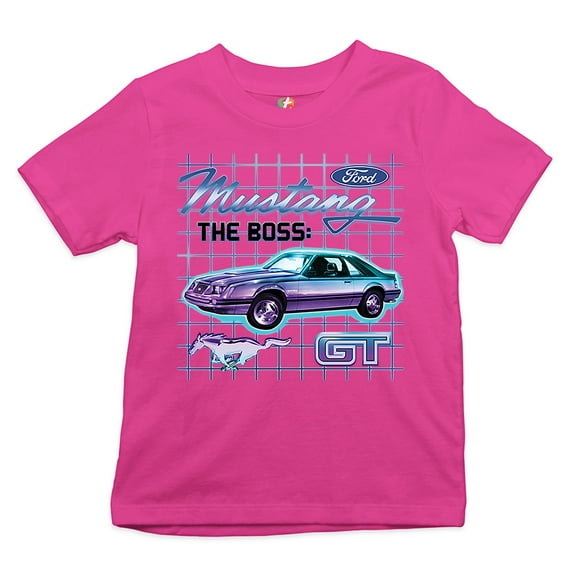 Tee Hunt Ford Mustang GT The Boss Kid's T-Shirt Muscle Car Licensed Ford Boys Girls Tee, Pink, X-Large