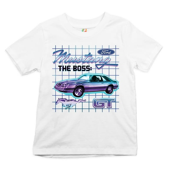 Tee Hunt Ford Mustang GT The Boss Kid's T-Shirt Muscle Car Licensed Ford Boys Girls Tee, White, X-Large