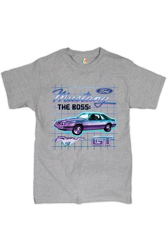 Ford Mustang GT The Boss T-Shirt Muscle Car Licensed Ford Men's Novelty Shirt, Gray, Small