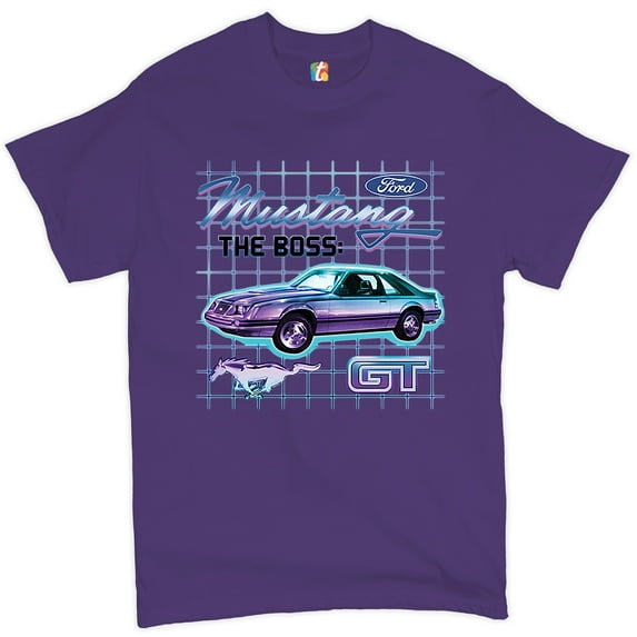 Tee Hunt Ford Mustang GT The Boss T-Shirt Muscle Car Licensed Ford Men's Novelty Shirt, Purple, 3X-Large