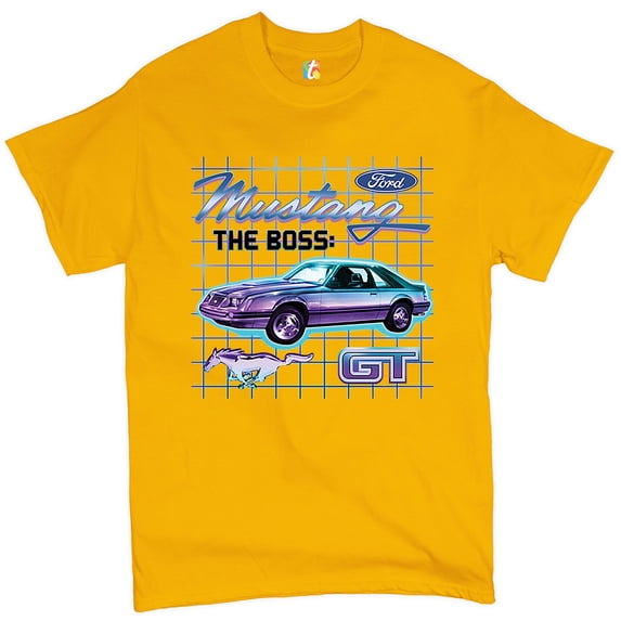 Tee Hunt Ford Mustang GT The Boss T-Shirt Muscle Car Licensed Ford Men's Novelty Shirt, Yellow, Medium