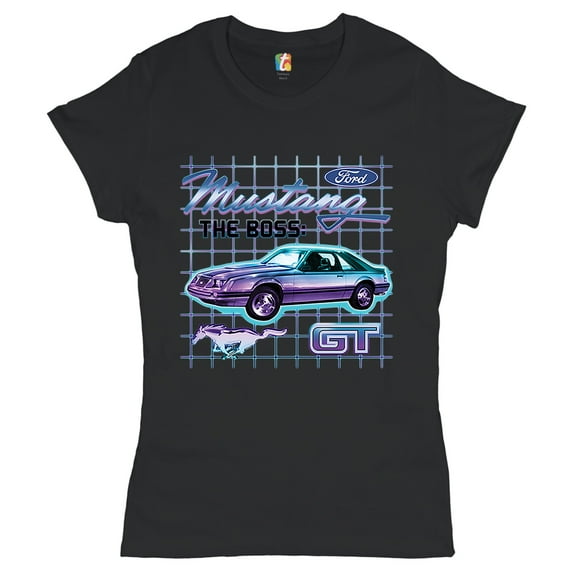 Tee Hunt Ford Mustang GT The Boss Women's T-Shirt Novelty T-Shirt Muscle Car Licensed Ford Tee