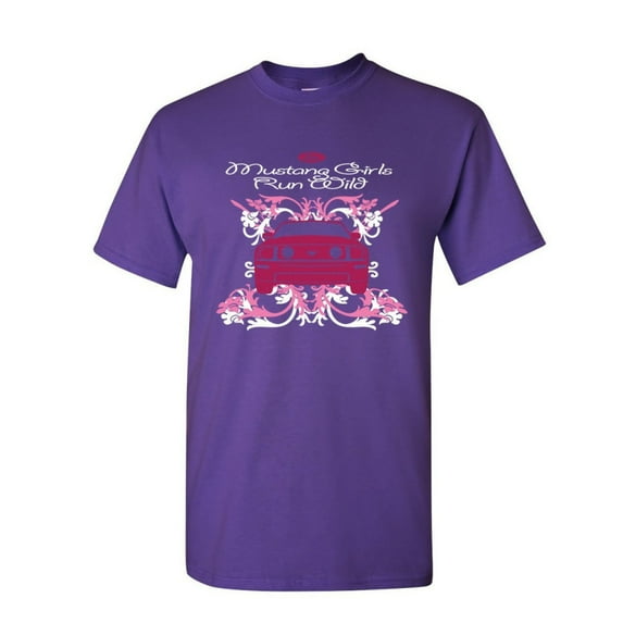 Tee Hunt Ford Mustang Girls Run Wild T-Shirt American Muscle Car Mens Shirt, Purple, Small