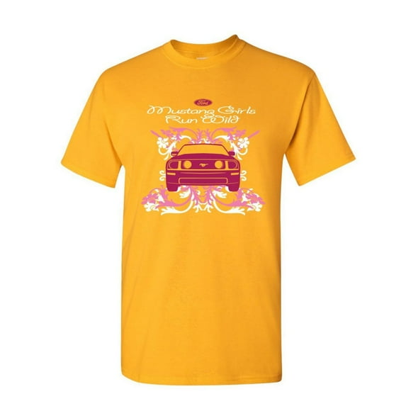 Tee Hunt Ford Mustang Girls Run Wild T-Shirt American Muscle Car Mens Shirt, Yellow, XX-Large