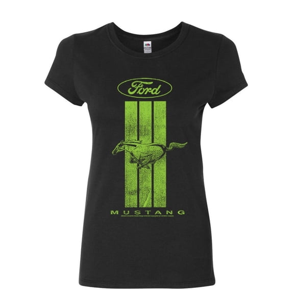 Tee Hunt Ford Mustang Green Stripe Women's T-Shirt Classic American Muscle, Black, X-Large