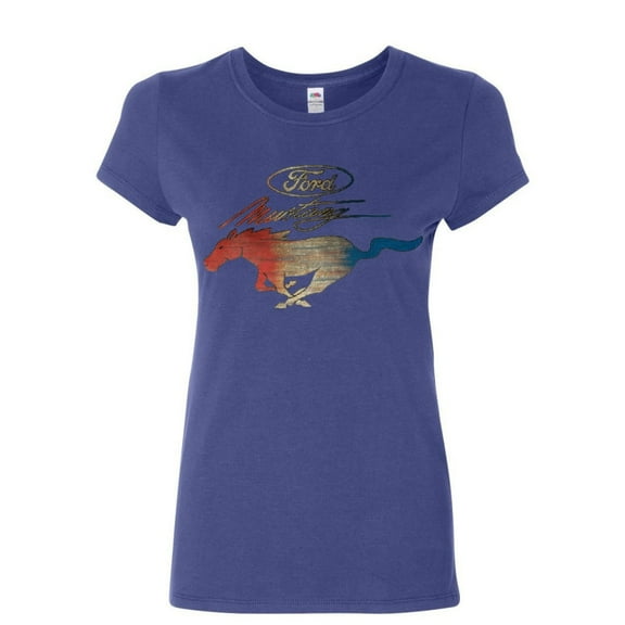 Tee Hunt Ford Mustang Logo Women's T-Shirt Novelty T-Shrit GT Shelby Cobra Boss 302 Muscle Tee, Blue, Large