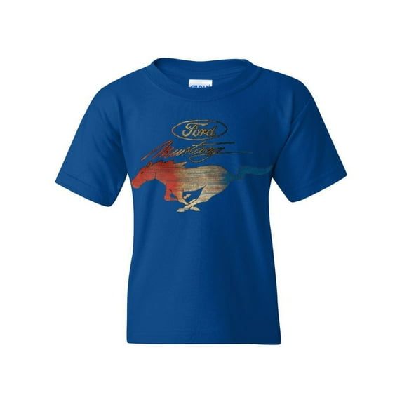 Tee Hunt Ford Mustang Logo Youth T-Shirt GT Shelby Cobra Boss 302 Tee, Blue, Medium