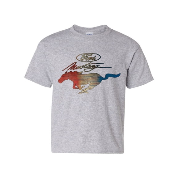Tee Hunt Ford Mustang Logo Youth T-Shirt GT Shelby Cobra Boss 302 Tee, Gray, Large