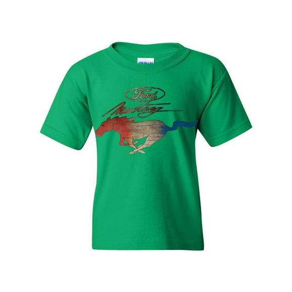 Tee Hunt Ford Mustang Logo Youth T-Shirt GT Shelby Cobra Boss 302 Tee, Green, X-Large