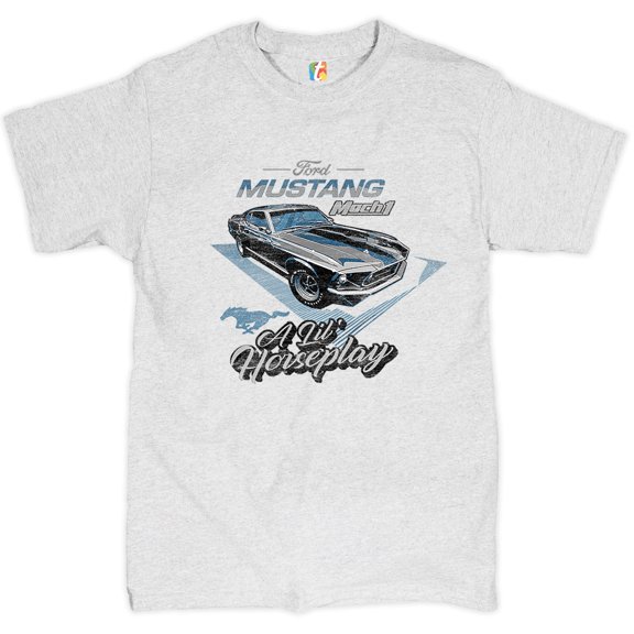 Tee Hunt Ford Mustang Mach 1 A Lil' Horseplay T-Shirt Muscle Car Licensed Men's Tee, Ash Gray, X-Large
