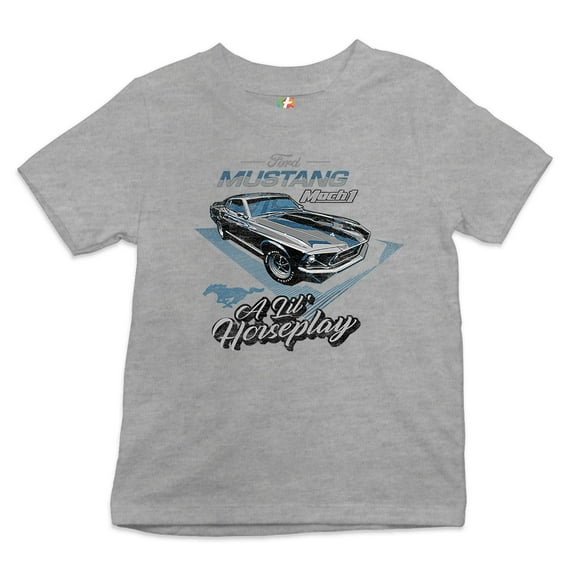 Tee Hunt Ford Mustang Mach 1 A Lil' Horseplay Youth T-Shirt Muscle Car Licensed Kids, Gray, X-Large