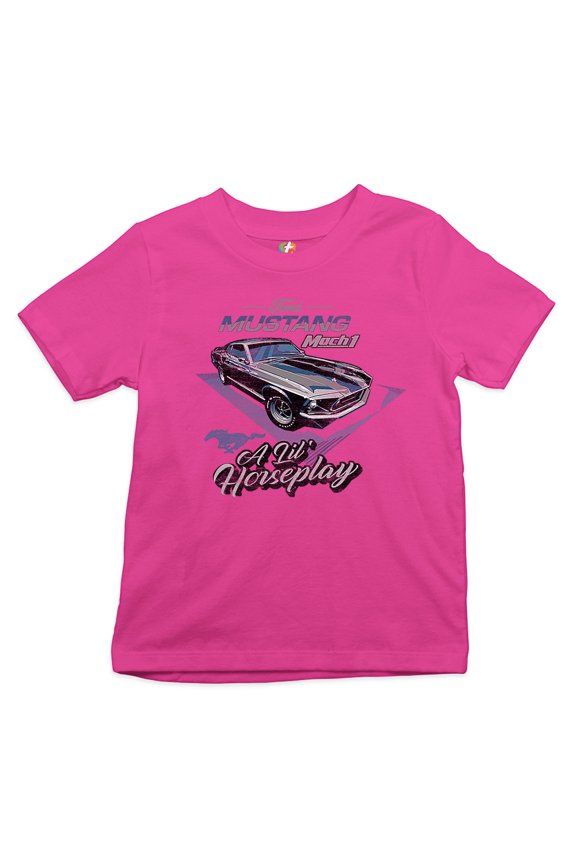 Ford Mustang Mach 1 A Lil' Horseplay Youth T-Shirt Muscle Car Licensed Kids, Pink, Large