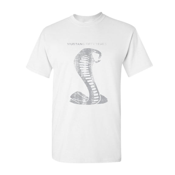 Tee Hunt Ford Mustang Shelby Cobra 50 Years T-Shirt Anniversary Jet Men's Novelty Shirt, White, Large
