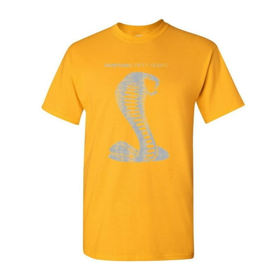 Tee Hunt Ford Mustang Shelby Cobra 50 Years T-Shirt Anniversary Jet Men's Novelty Shirt, Yellow, 3X-Large