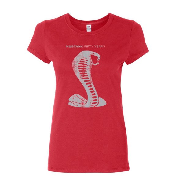 Tee Hunt Ford Mustang Shelby Cobra 50 Years Women's T-Shirt Novelty T-Shrit Anniversary Jet Tee, Red, Small