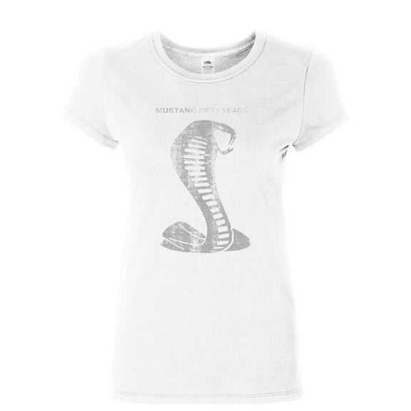 Tee Hunt Ford Mustang Shelby Cobra 50 Years Women's T-Shirt Novelty T-Shrit Anniversary Jet Tee, White, Small