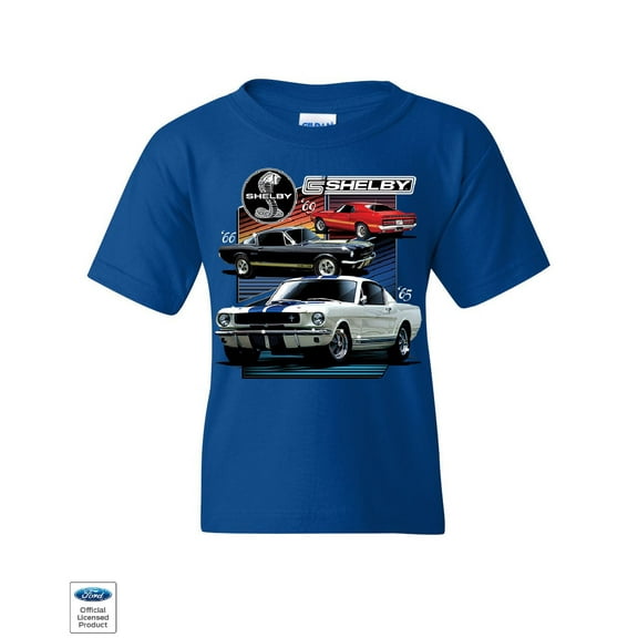 Tee Hunt Ford Mustang Shelby GT350 GT500 Youth T-Shirt American Muscle Cars Kids Tee, Blue, Medium