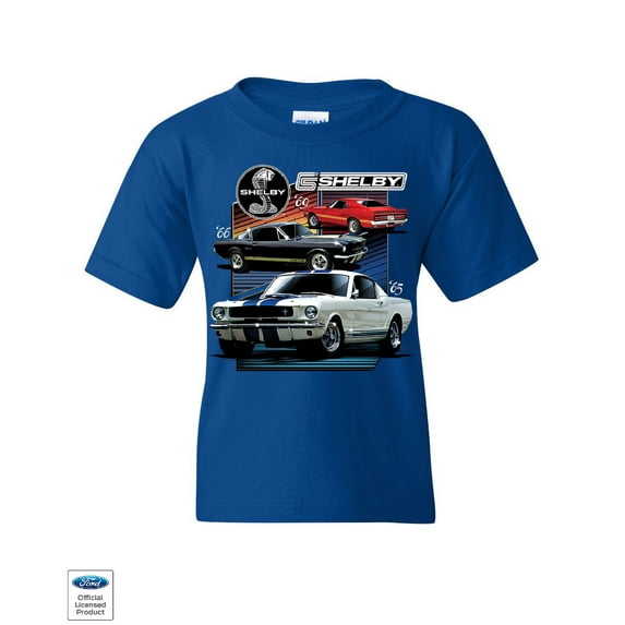 Tee Hunt Ford Mustang Shelby GT350 GT500 Youth T-Shirt American Muscle Cars Kids Tee, Blue, Small