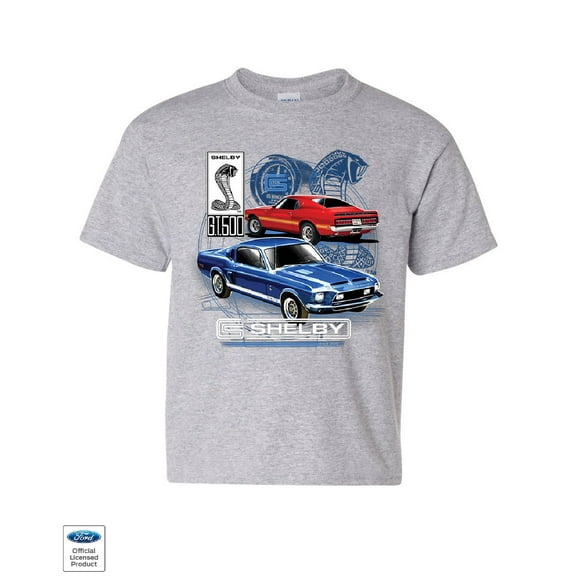 Tee Hunt Ford Mustang Shelby GT500 Youth T-Shirt American Classic Shelby Cobra Kids Tee, Gray, Large
