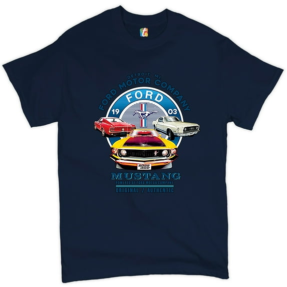 Tee Hunt Ford Mustang T-Shirt Detroit Mi. 1903 Ford Motor Company Licensed Men's Tee, Navy Blue, 3X-Large