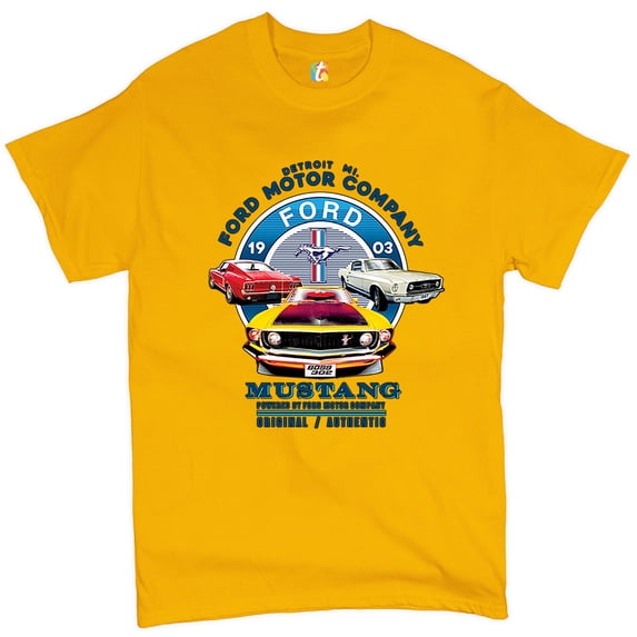 Tee Hunt Ford Mustang T-Shirt Detroit Mi. 1903 Ford Motor Company Licensed Men's Tee, Yellow, XX-Large