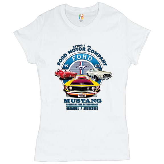 Tee Hunt Ford Mustang T-Shirt Detroit Mi. 1903 Ford Motor Company Licensed Women's T-Shirt Tee, White, XX-Large