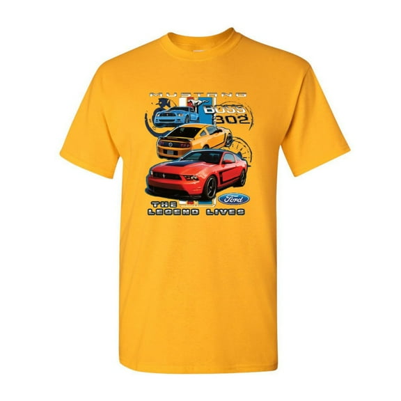 Tee Hunt Ford Mustang The Legend Lives T-Shirt Shelby Raptor Boss 302 Sweatshirt, Yellow, X-Large