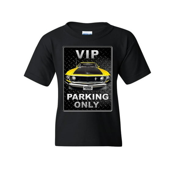Tee Hunt Ford Mustang VIP Parking Only Youth T-Shirt Yellow Boss 302 Muscle Car Kids Tee, Black, X-Large