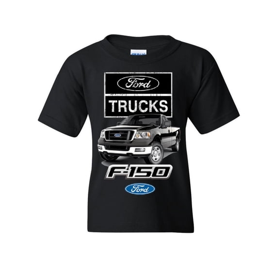 Tee Hunt Ford Pickup Trucks F-150 Youth T-Shirt Offroad Country Built Tough 4X4 Kids Tee, Black, Large