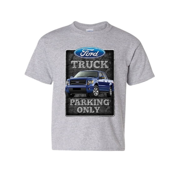 Tee Hunt Ford Truck Parking Only Youth T-Shirt Pickup Truck Built Ford Tough Kids Tee, Gray, Large