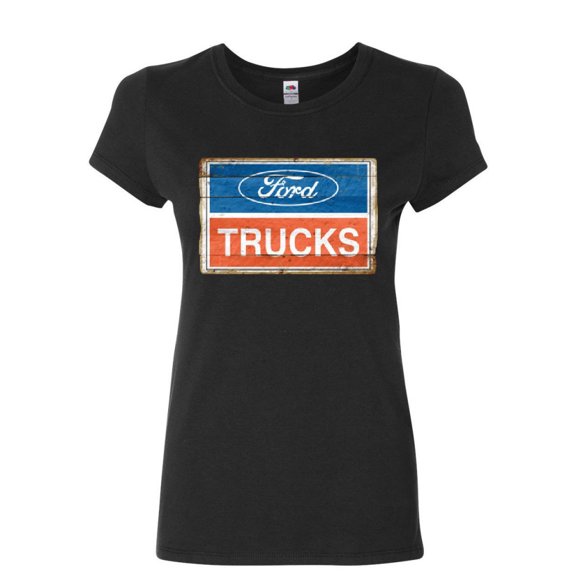 Tee Hunt Ford Trucks Old Sign Cotton T-Shirt Licensed Ford Built Tough, Black, X-Large