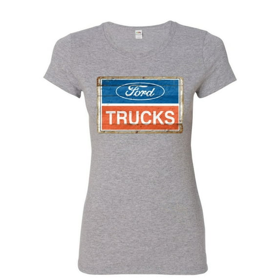 Tee Hunt Ford Trucks Old Sign Cotton T-Shirt Licensed Ford Built Tough, Gray, Large