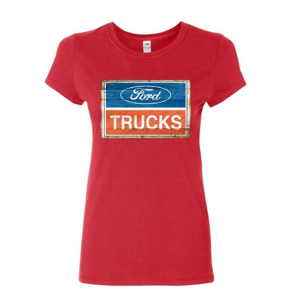 Tee Hunt Ford Trucks Old Sign Cotton T-Shirt Licensed Ford Built Tough, Red, XX-Large