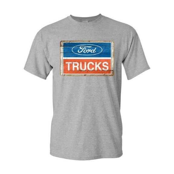 Tee Hunt Ford Trucks Old Sign T-Shirt Licensed Ford Built Tough Shirt, Gray, X-Large