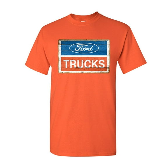 Tee Hunt Ford Trucks Old Sign T-Shirt Licensed Ford Built Tough Shirt, Orange, 4X-Large