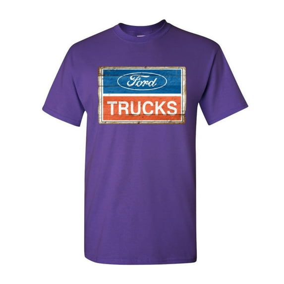 Tee Hunt Ford Trucks Old Sign T-Shirt Licensed Ford Built Tough Shirt, Purple, Small