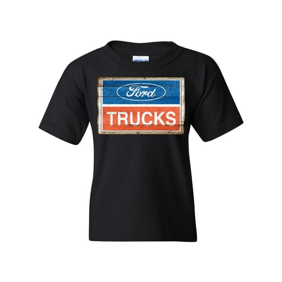 Tee Hunt Ford Trucks Old Sign Youth T-Shirt Licensed Ford Built Tough Tee