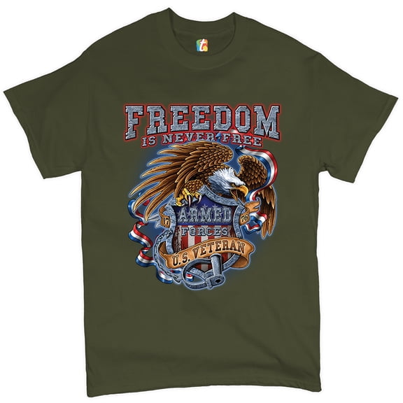 Tee Hunt Freedom Is Never Free T-shirt U.S. Veteran Armed Forces Military Men's Tee, Military Green, XX-Large