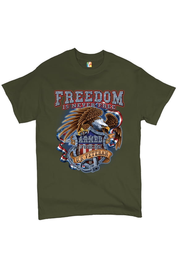 Freedom Is Never Free T-shirt U.S. Veteran Armed Forces Military Men's Tee, Military Green, XX-Large