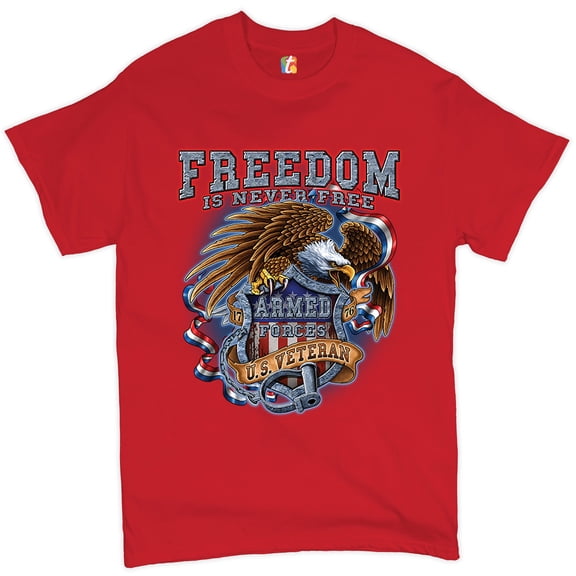 Tee Hunt Freedom Is Never Free T-shirt U.S. Veteran Armed Forces Military Men's Tee, Red, Large