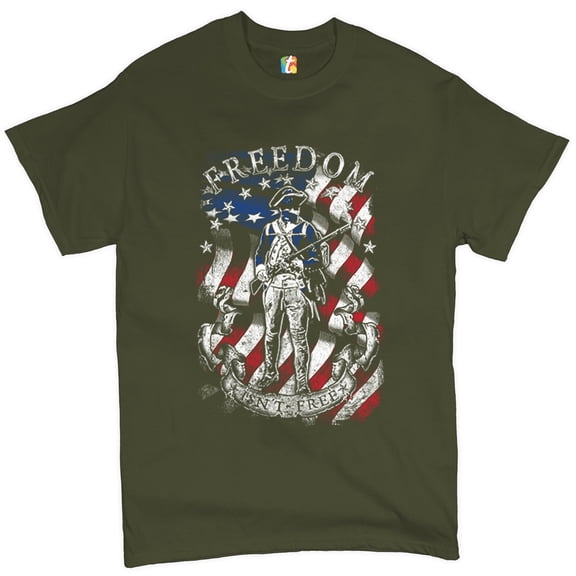 Tee Hunt Freedom Isn't Free T-shirt Independence Liberty American Flag Men's Tee, Military Green, XX-Large